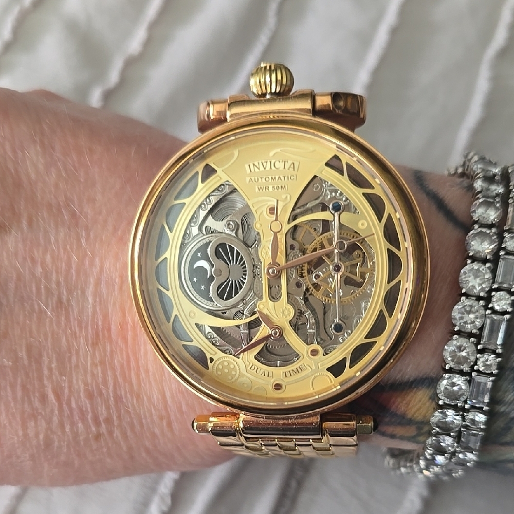 INVICTA 47mm Automatic Rosegold and Gold Skeleton Watch with Intricate Design